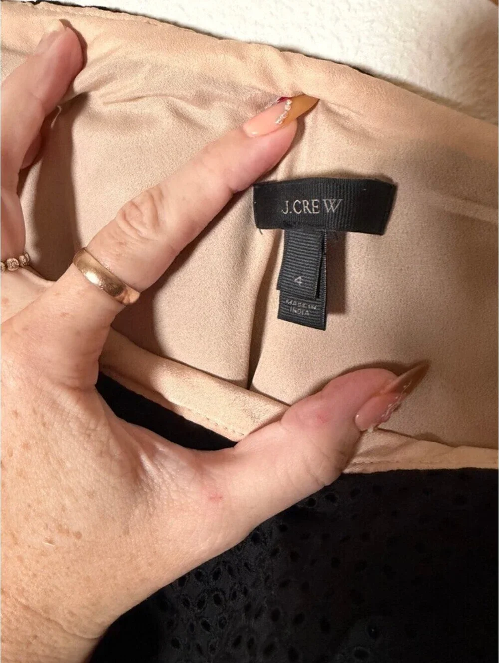 J.Crew Black One-Shoulder Ruffle Eyelet Top Nude Lined Size 4